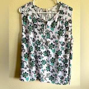 LOFT Floral Sleeveless Top - Green and Pink